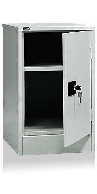 Сборно-разборный на саморезах, однодверный металлический шкаф для документов, внутри 1 полка